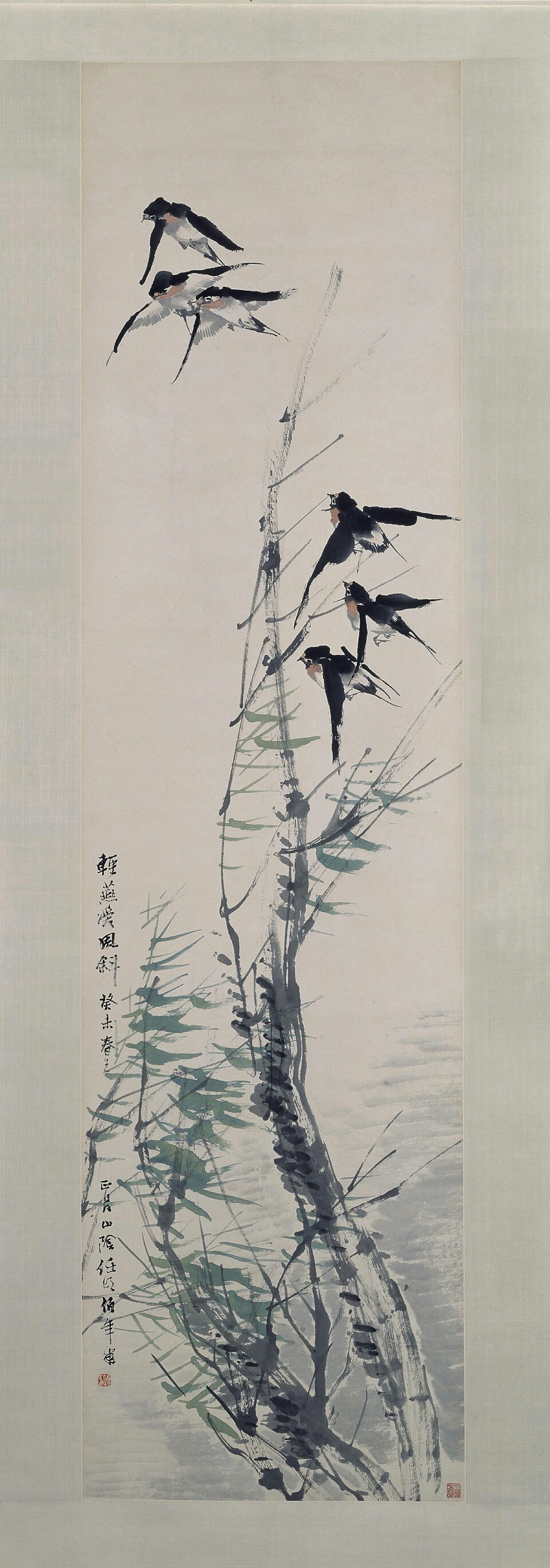 任颐花鸟图屏-风柳群燕图屏