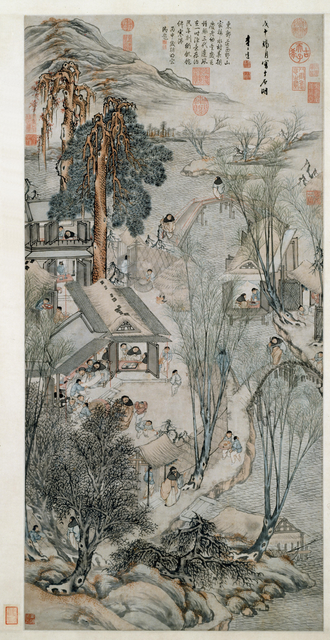 李士达岁朝村庆图轴