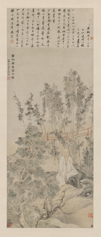 清人画郑燮小像方士庶补景轴