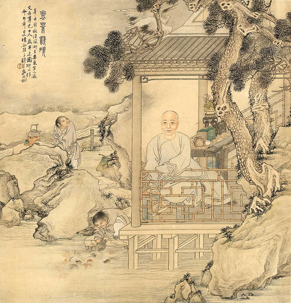 清 钱慧安 煮茶洗砚图轴