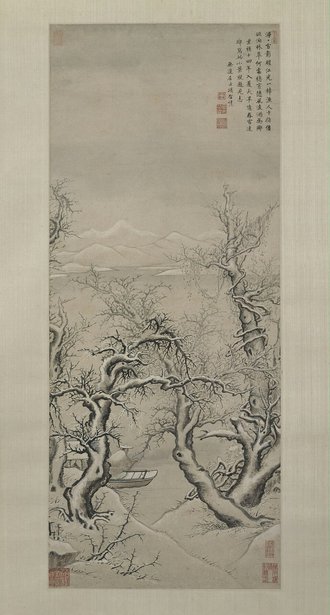 项圣谟雪影渔人图轴