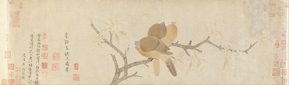 Doves and Pear Blossoms after Rain