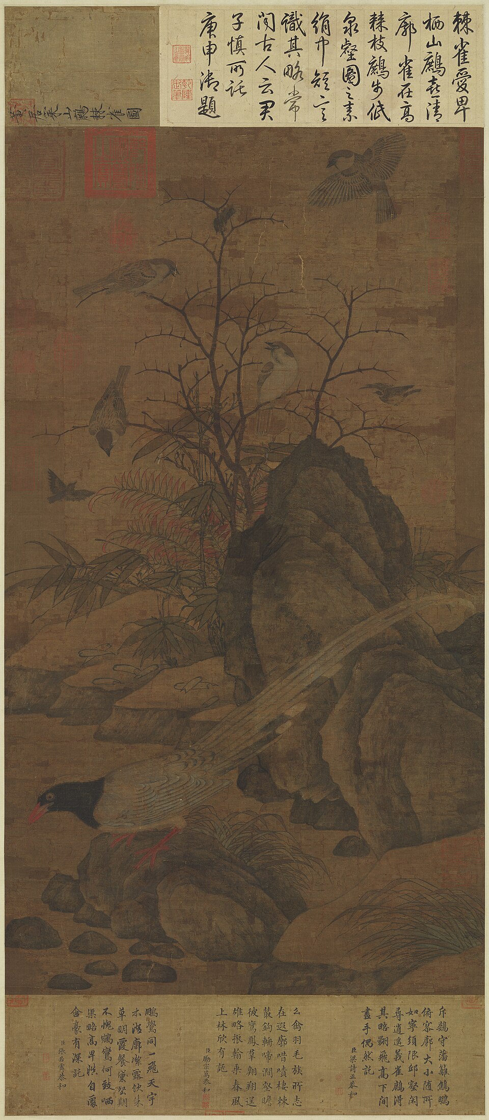 宋黃居寀山鷓棘雀圖　軸