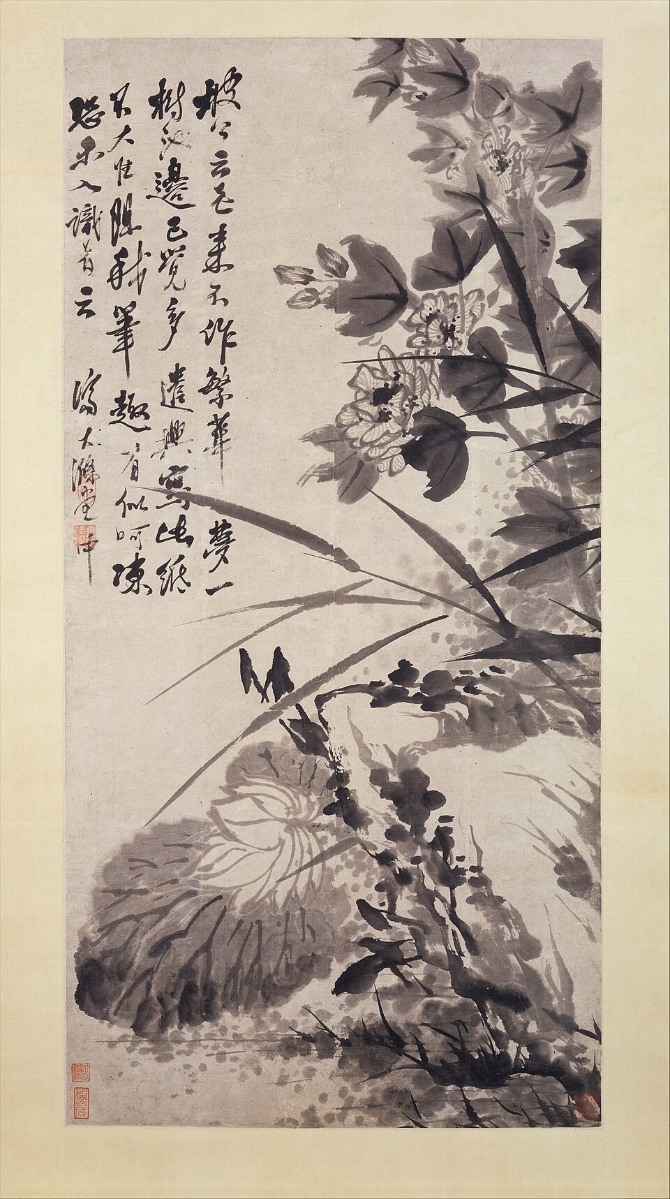 Hibiscus, Lotus, and Rock