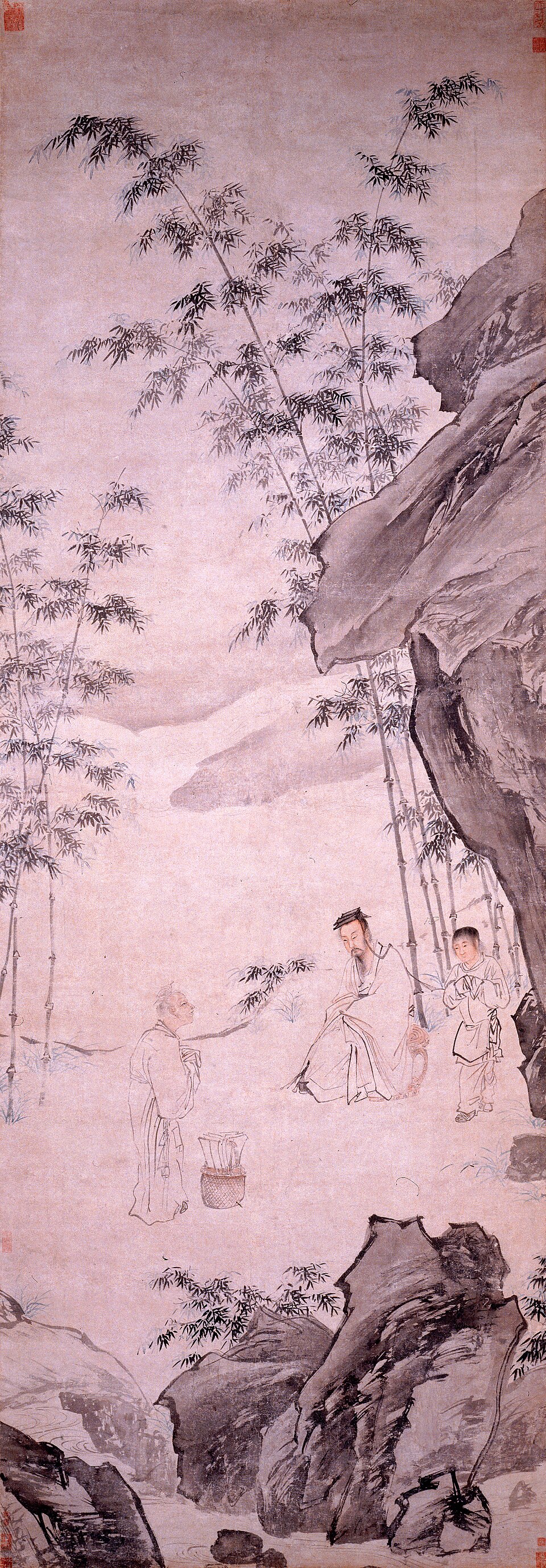 明  仇英  右军书扇图轴