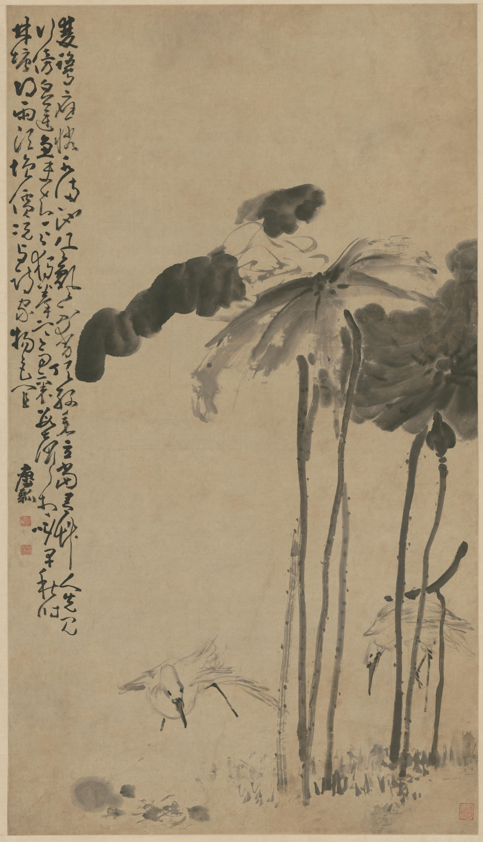 黄慎荷鹭图轴