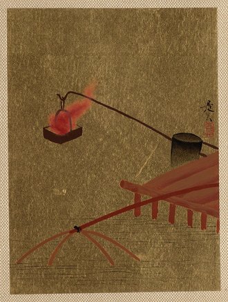 Fire Basket Suspended from Dock over a Fish Net in the Water