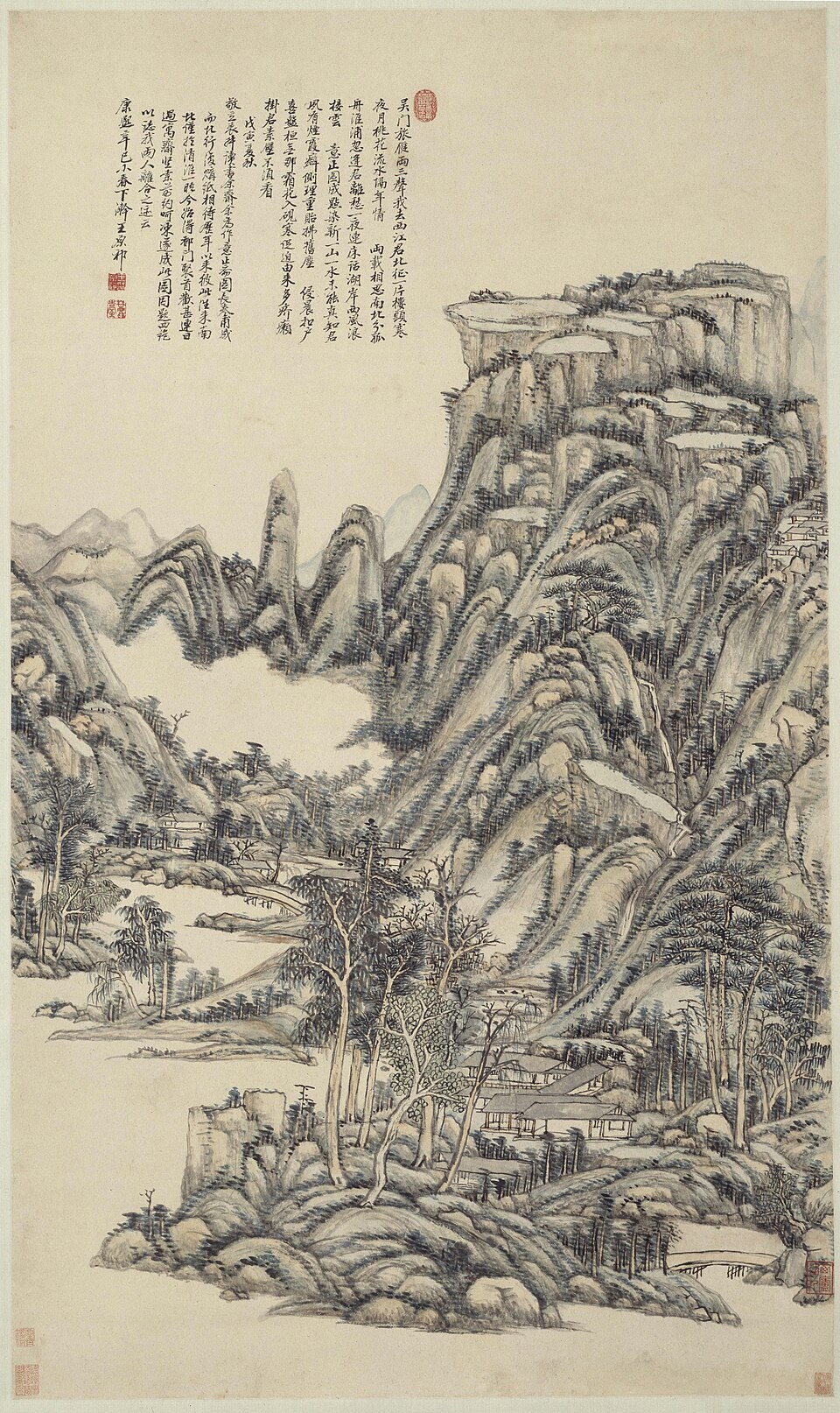 王原祁送别诗意图轴