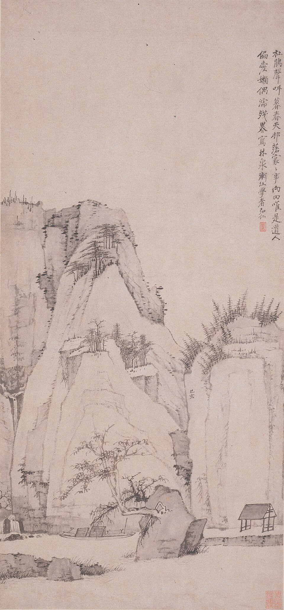 清  弘仁  林泉春暮图轴