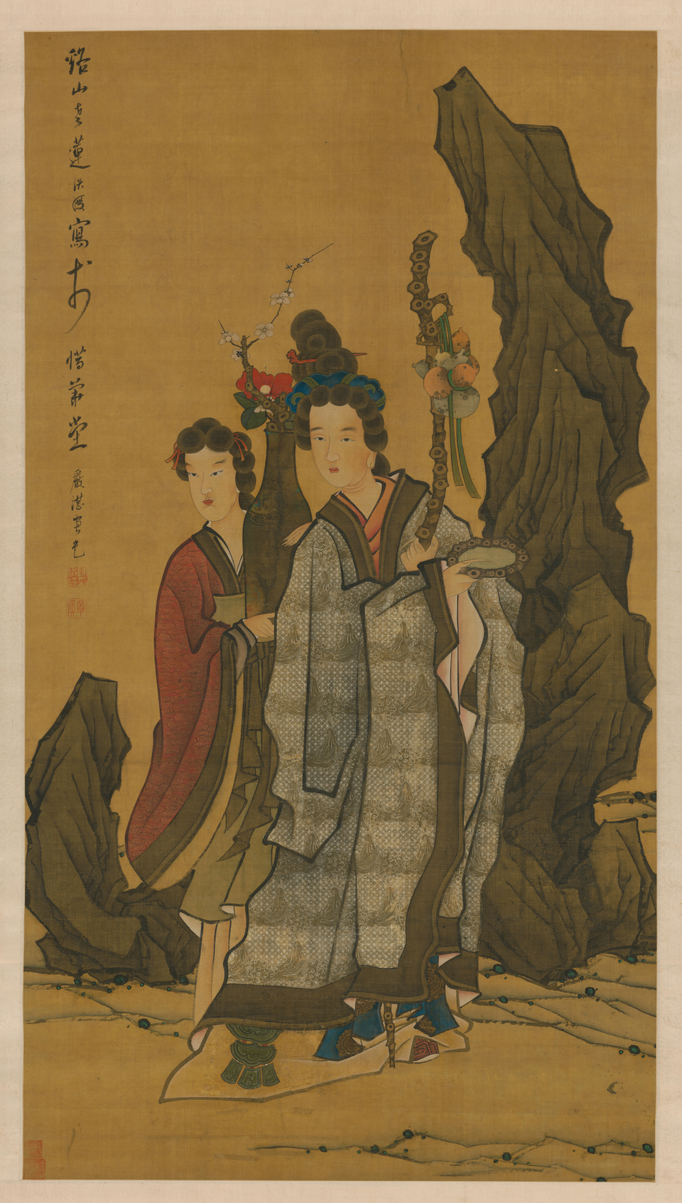 陈洪绶、严湛合画仕女轴