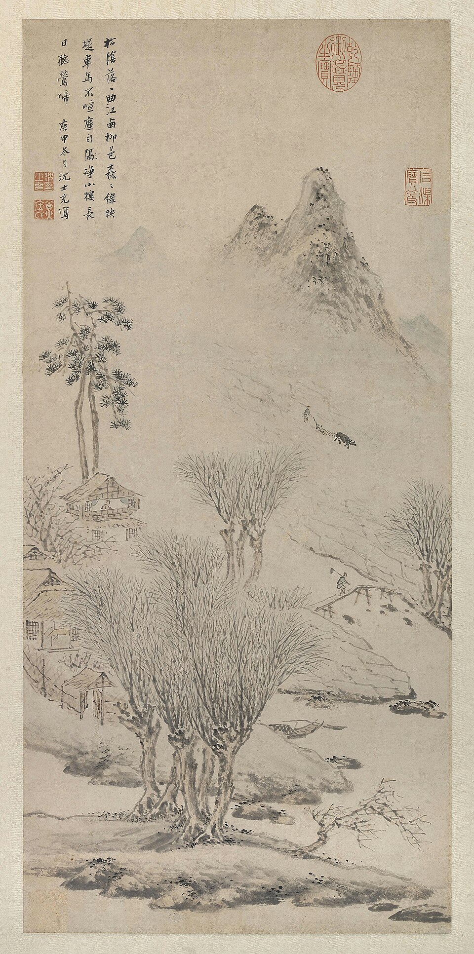 沈士充山楼观稼图轴