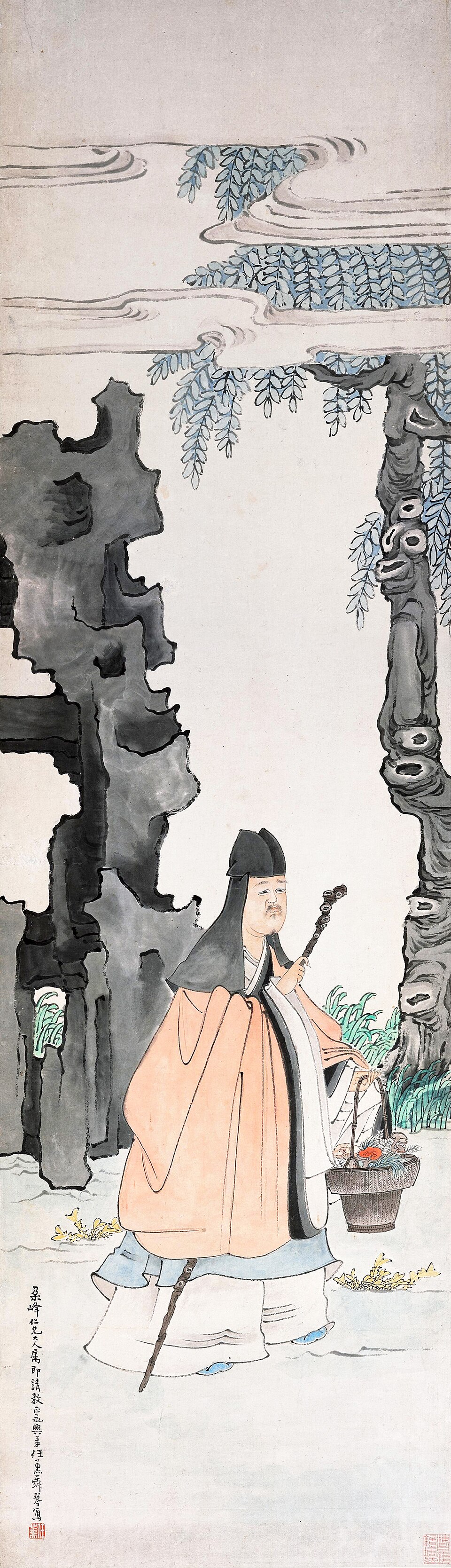 清  任薰  采芝图轴