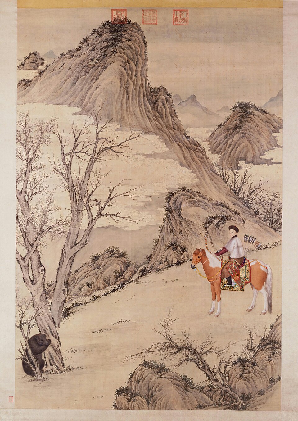 郎世宁等乾隆皇帝殪熊图轴