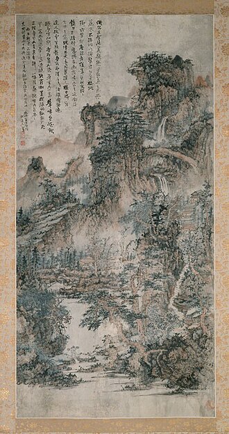 Landscape with waterfalls and trees