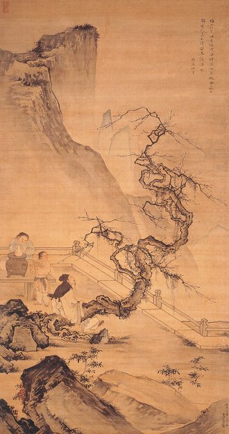 明  杜堇  梅下横琴图轴