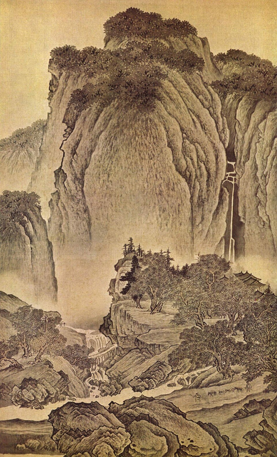 明董其昌倣宋元人縮本畫及跋　冊　倣范寬谿山行旅圖