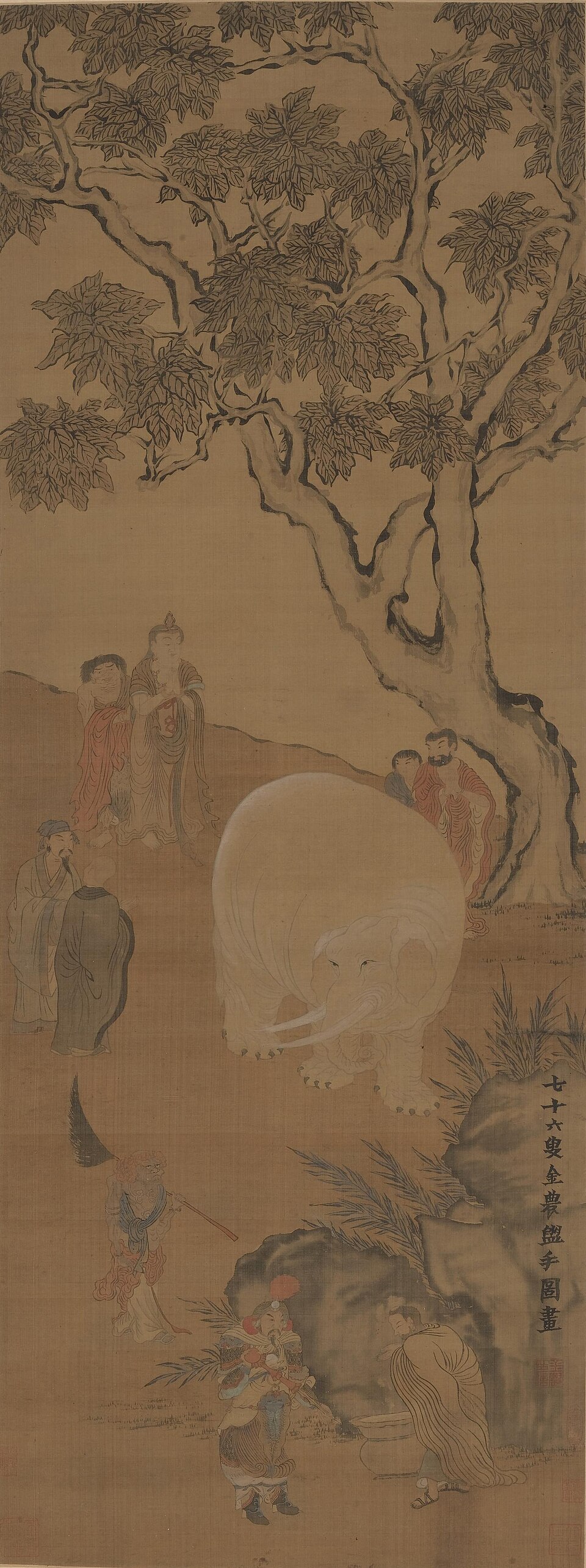 清 金农 洗象图轴