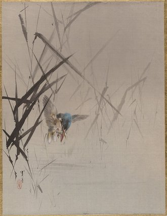 Bird Catching Fish Among Reeds