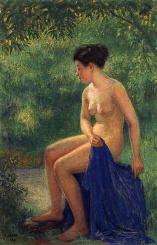 Female nude by water's edge