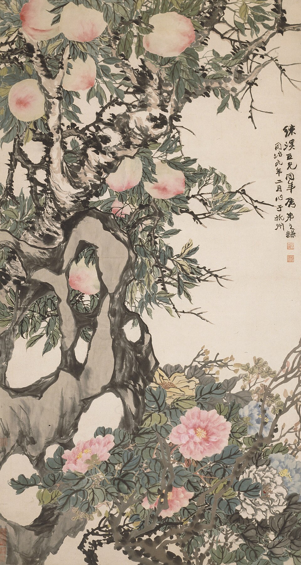 清 赵之谦桃宾牡丹图轴