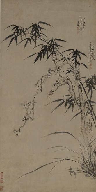 清 金俊明 归荘 陈过合作 三友图轴