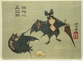 Bats in the Fifth Act of Chūshingura, from the series Yoshitoshi ryakuga (Sketches by Yoshitoshi)