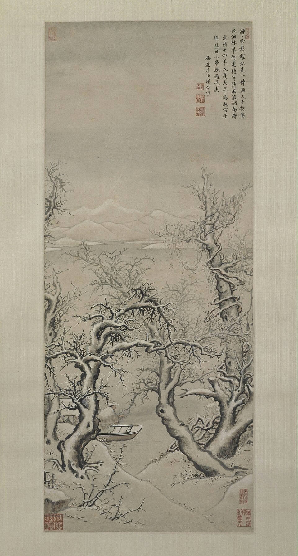 项圣谟雪影渔人图轴