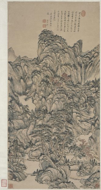 王原祁仿王蒙秋山萧寺图轴