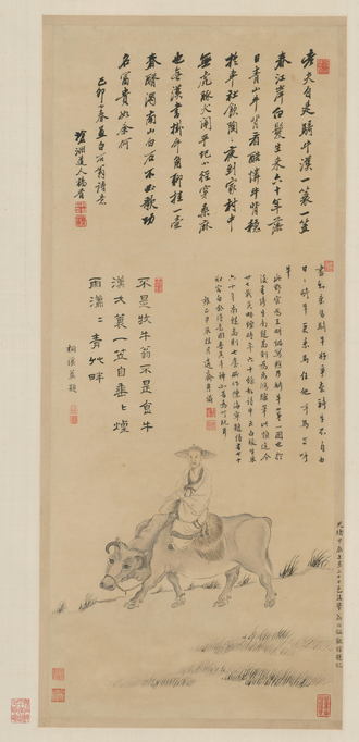 杨晋画石谷骑牛像轴
