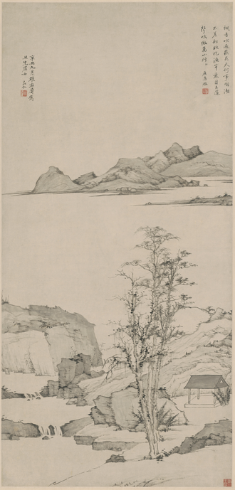 弘仁仿倪山水图轴