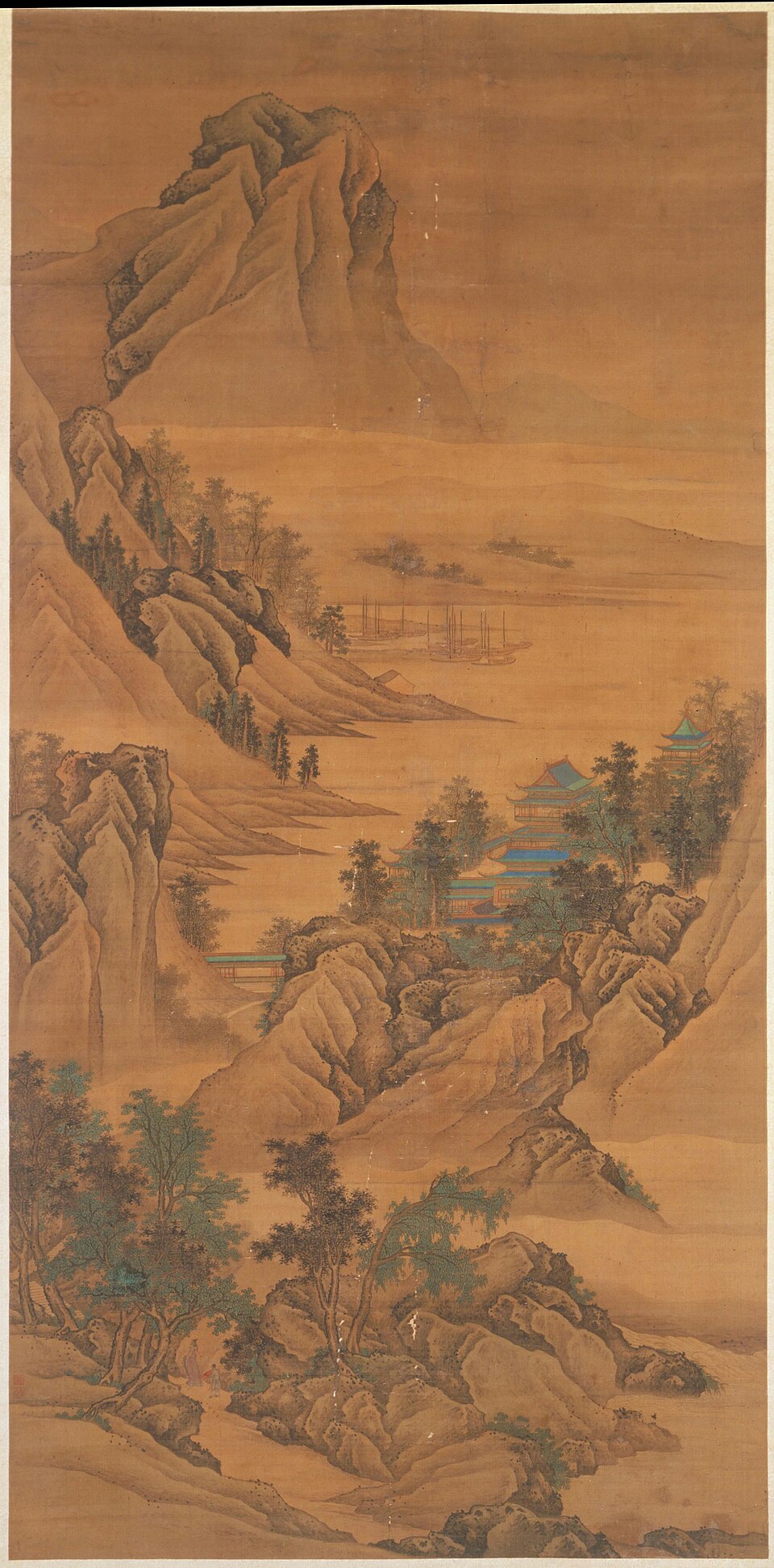 陈卓山水楼阁图轴