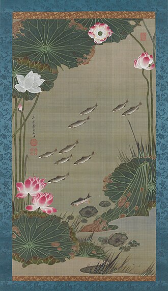 蓮池遊魚図