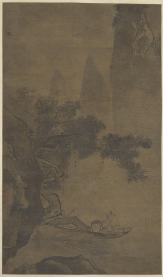 吴伟松溪渔炊图轴