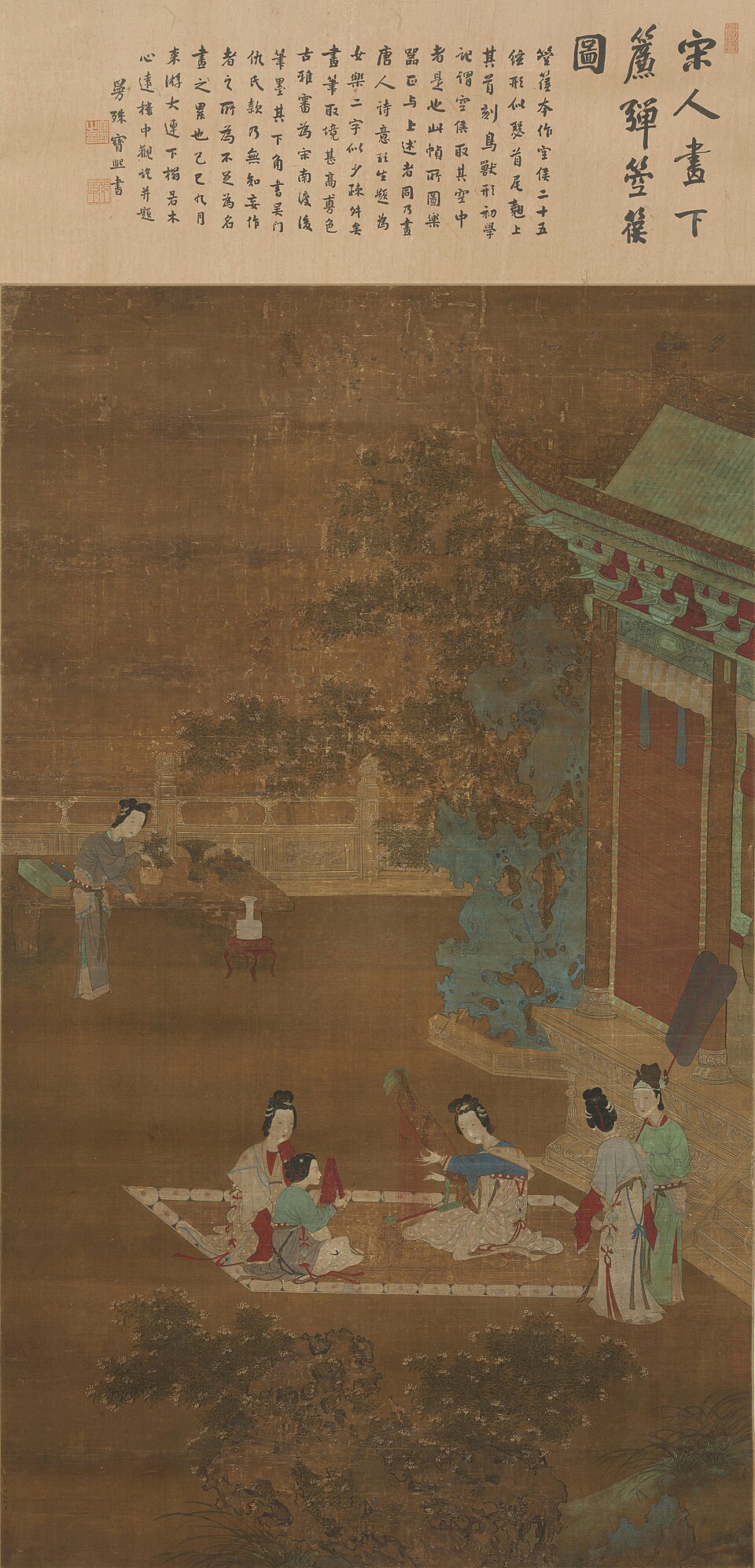 仇珠女乐图轴