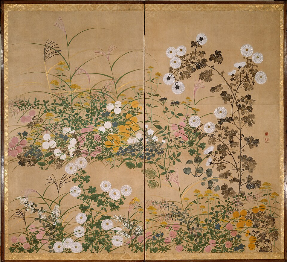 秋草図屏風