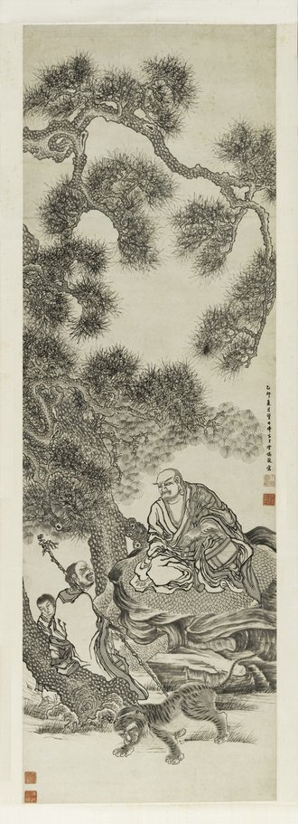 明  丁云鹏  伏虎罗汉图轴