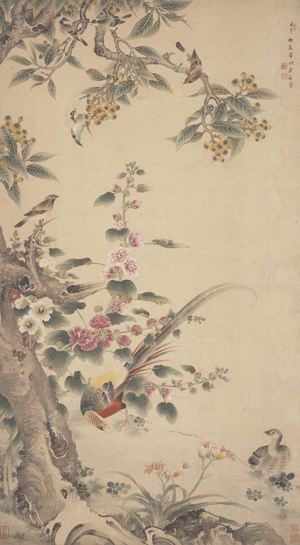 清 沈铨 花鸟图轴
