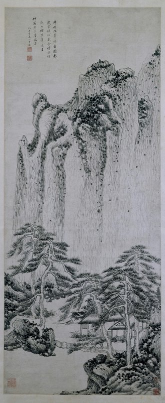 王鉴九峰读书图轴