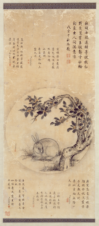 蒋溥月中桂兔图轴