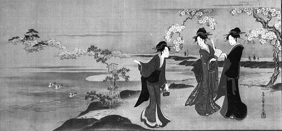 Three Beauties Viewing Cherry Blossoms