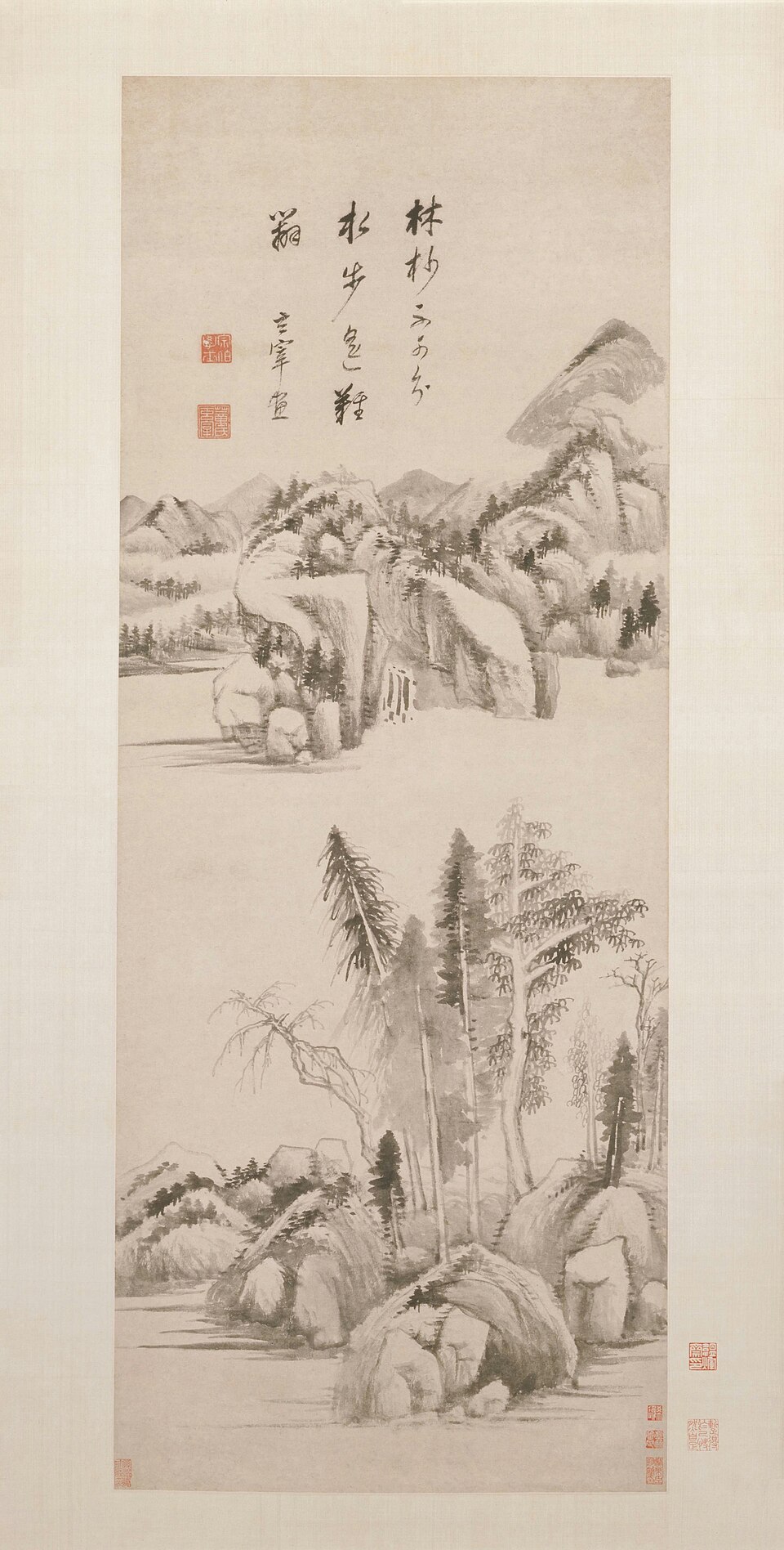 董其昌林杪水步图轴
