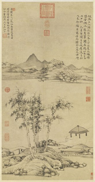 元倪瓚楓落吳江圖　軸