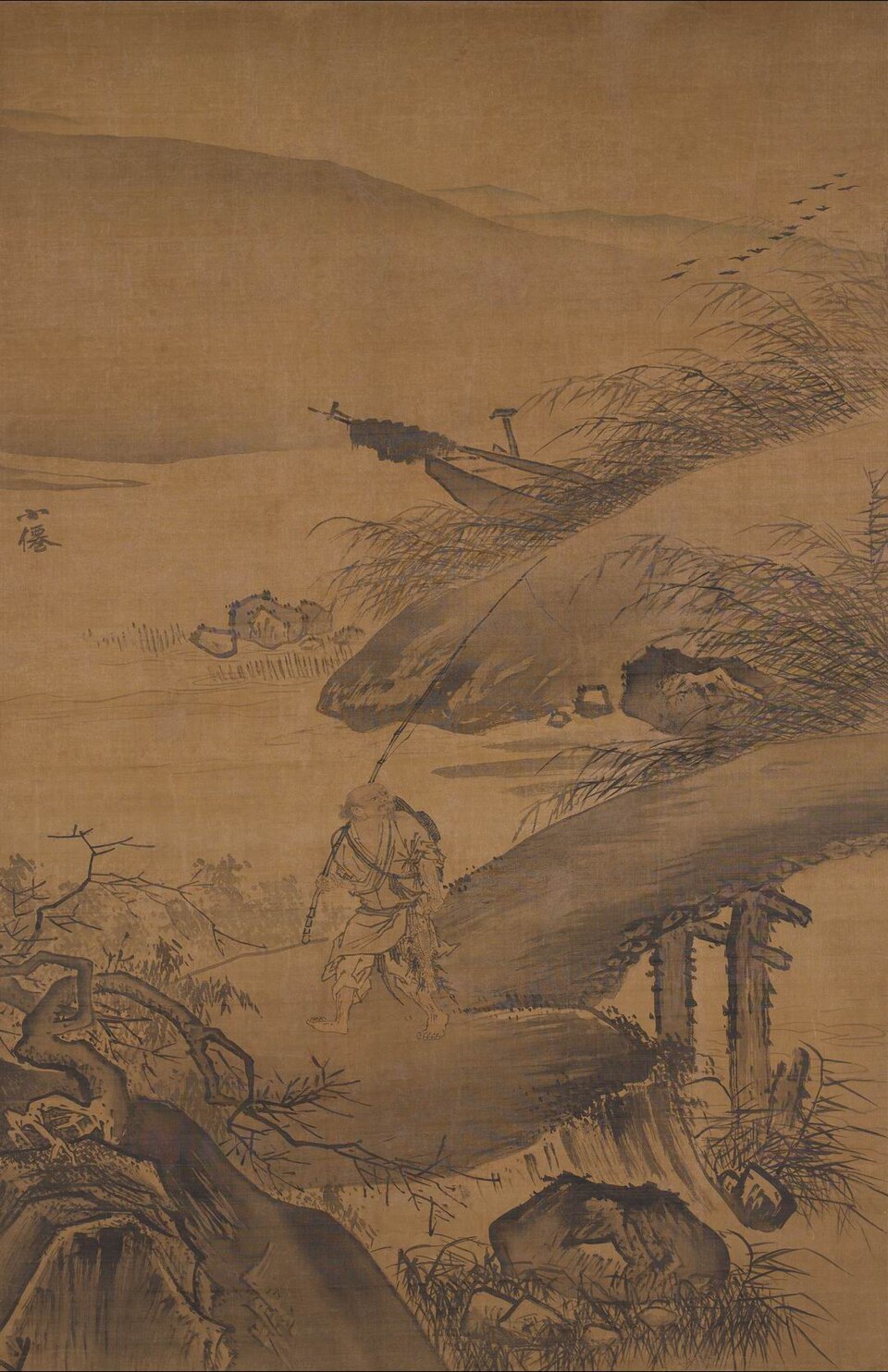 明 吴伟秋江归渔图轴