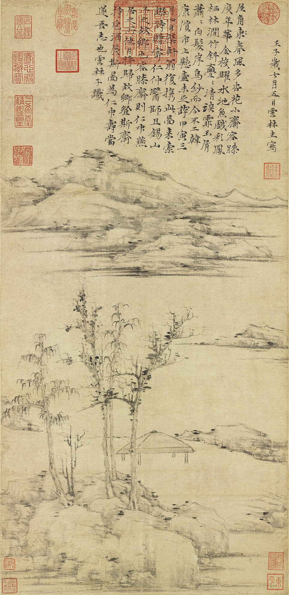 元倪瓚容膝齋圖　軸
