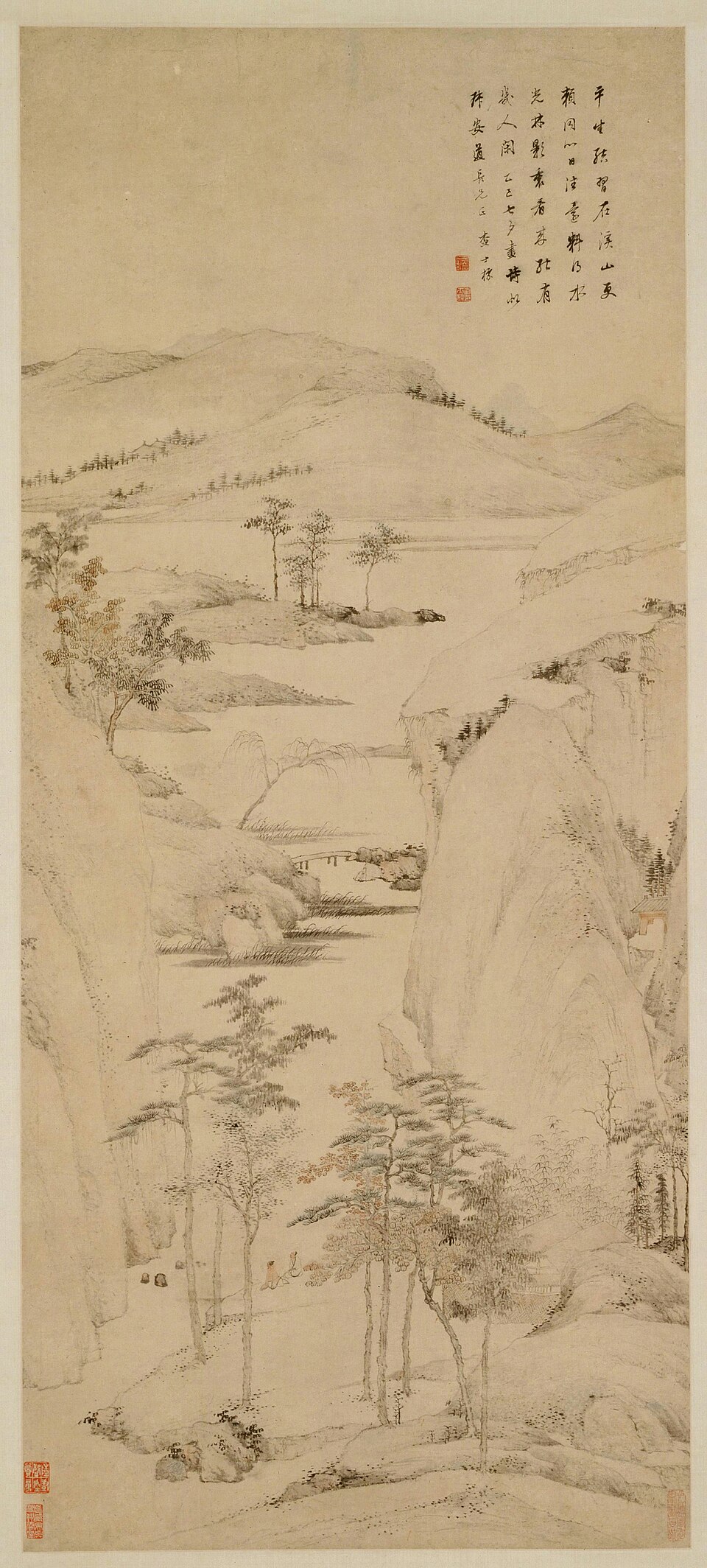 查士标秋林远岫图轴
