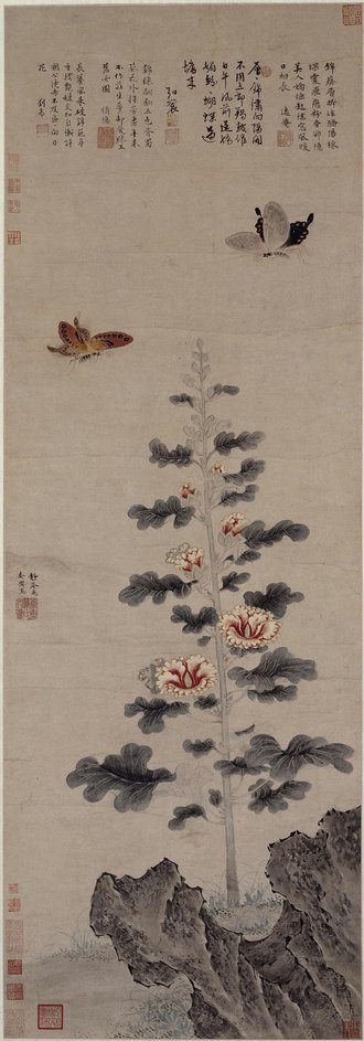 戴进葵石蛱蝶图轴