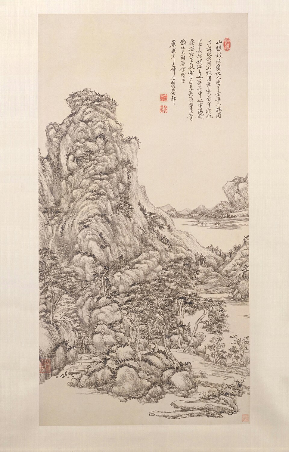 王原祁仿王蒙山水图轴