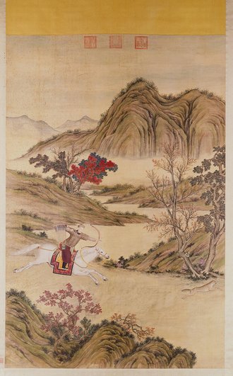 郎世宁等乾隆皇帝射狼图轴