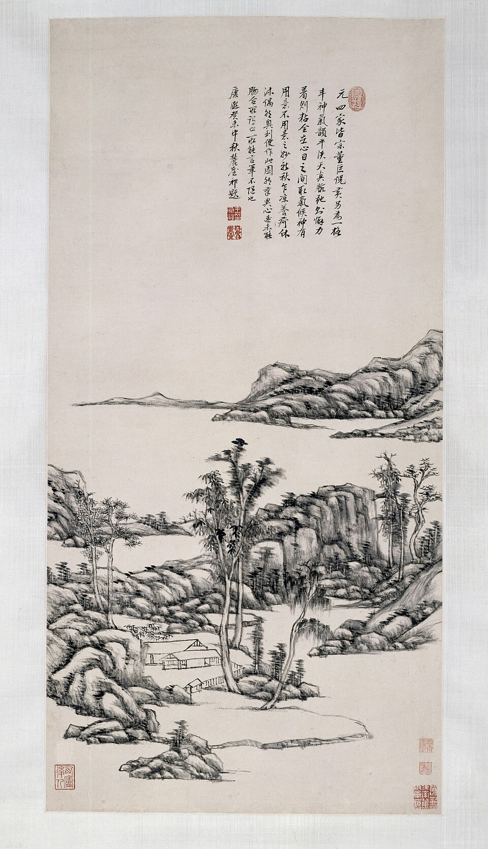 王原祁仿倪黄山水图轴
