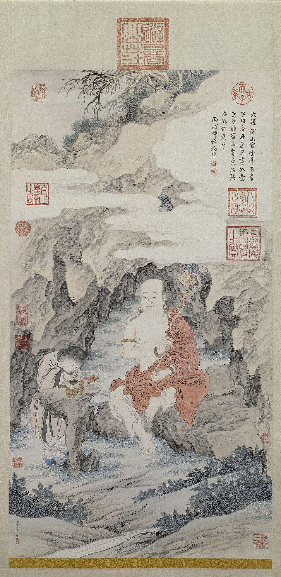 金廷标岩居罗汉像轴